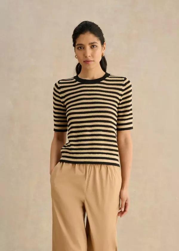 Clemmie Stripe Knitted T-shirt by HOBBS