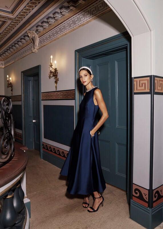 Keira Trimmed Satin Midi Dress by HOBBS