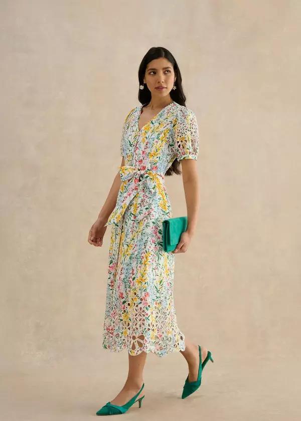 Petite Christie Floral Broderie Dress by HOBBS