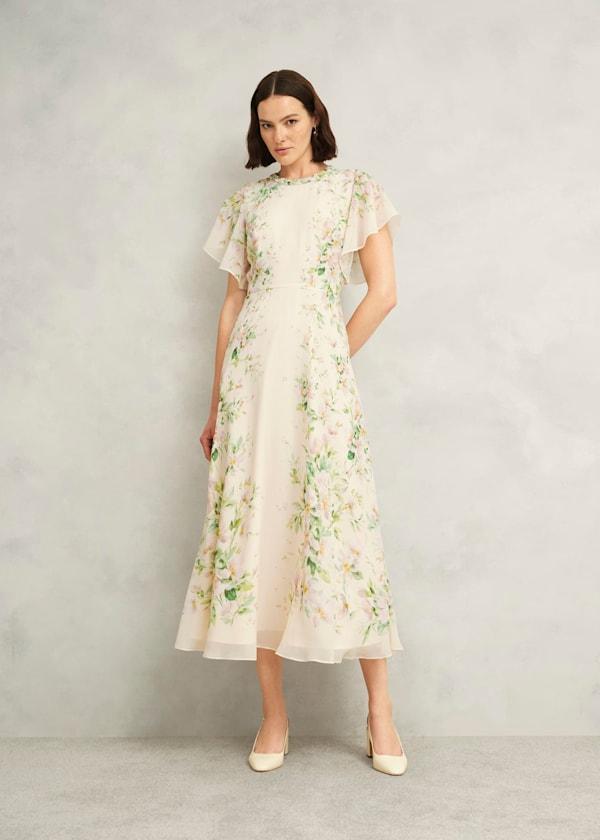 Petite Kim Plait Neck Floral Silk Dress by HOBBS Petite Kim Plait Neck Floral Silk Dress by HOBBS
