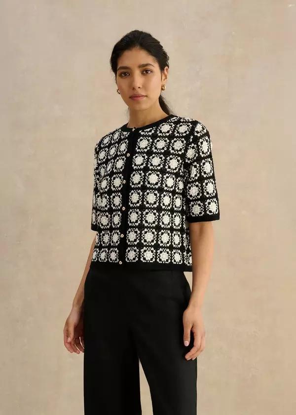 Sophia Crochet Short Sleeve Cardigan by HOBBS
