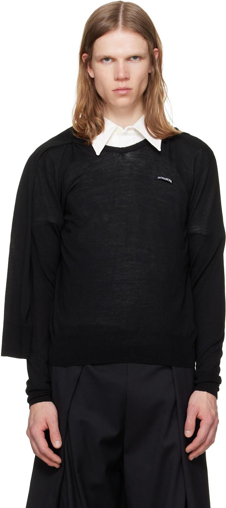 Black Double Sleeve Sweater by HODAKOVA