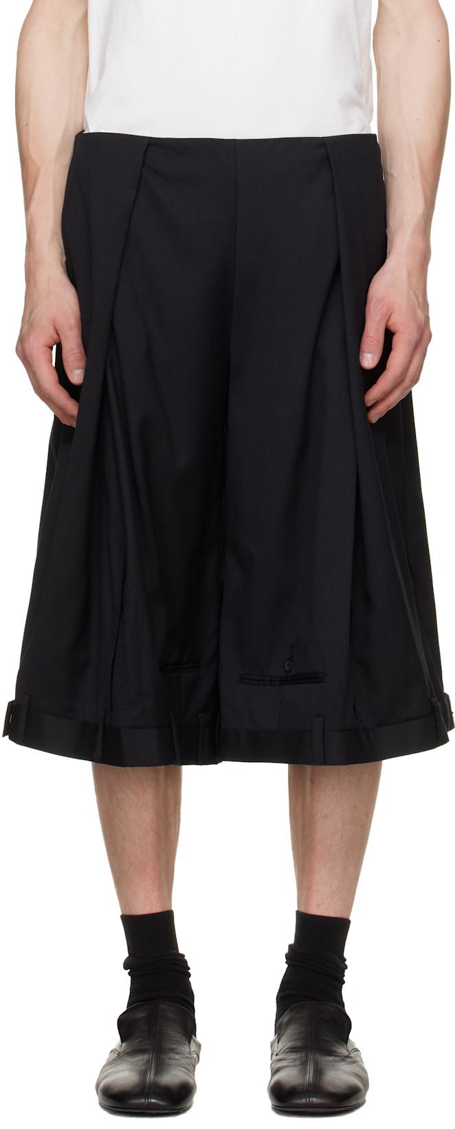 Black Upside Down Trouser Shorts by HODAKOVA
