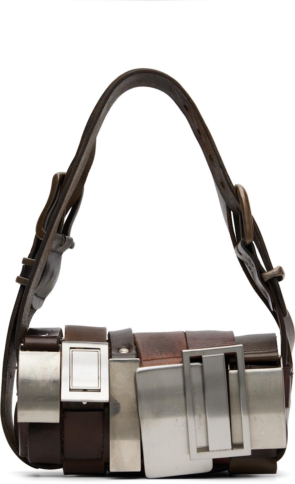 Brown Buckle Baguette Bag by HODAKOVA