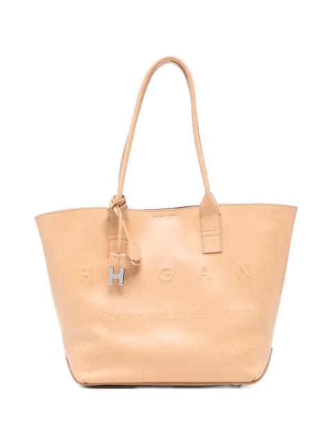 Adress debossed leather tote bag by HOGAN