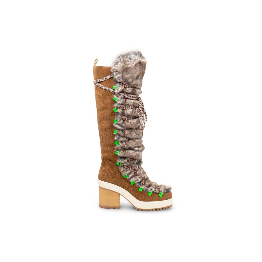 Hogan Fur-Trimmed Lace-Up Knee-High Boots by HOGAN