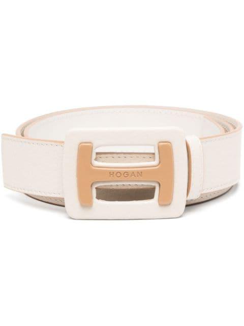 logo-plaque leather belt by HOGAN