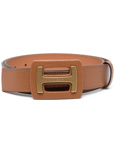 logo-plaque leather belt by HOGAN