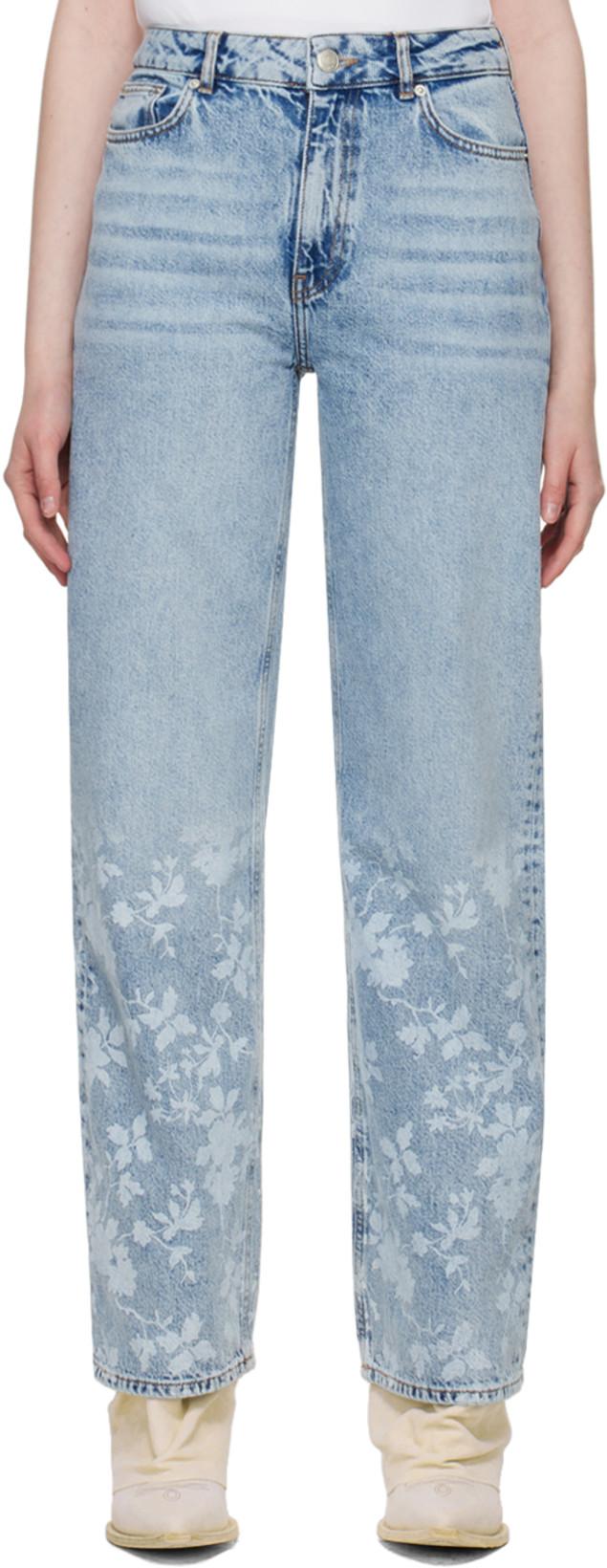 Blue Flower Print Jeans by HOLZWEILER