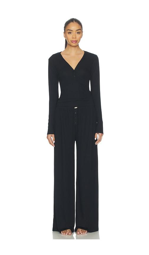 homebodii Pointelle Lounge Set in Black by HOMEBODII