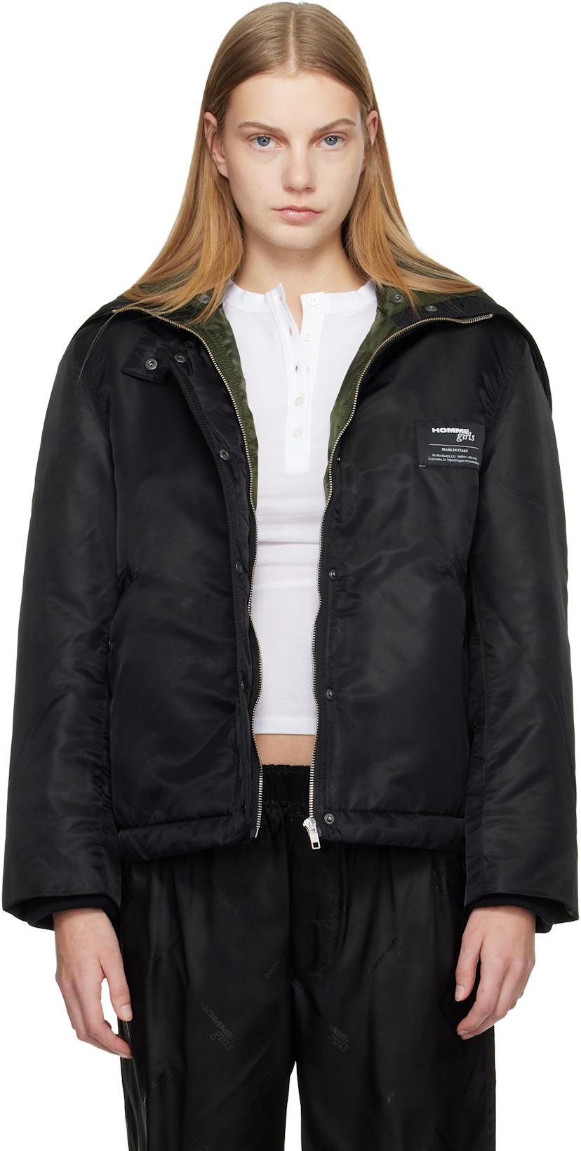 Black Nylon Bomber Jacket by HOMMEGIRLS