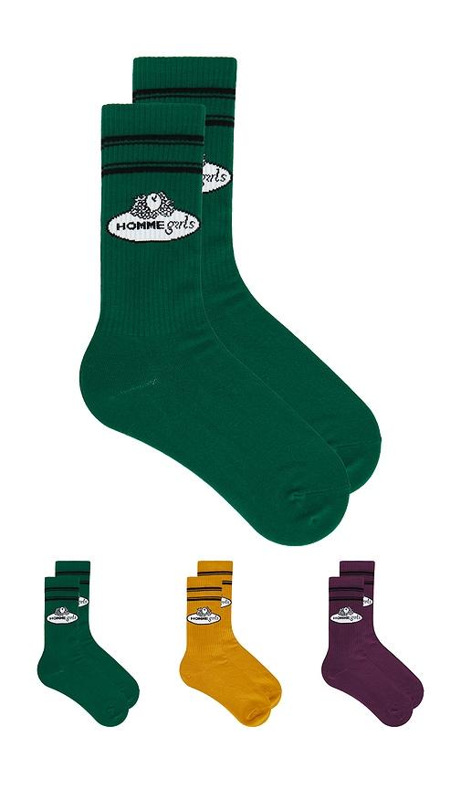 HOMMEgirls X Fruit Of The Loom Crew Socks 3-pack in Green,Mustard by HOMMEGIRLS
