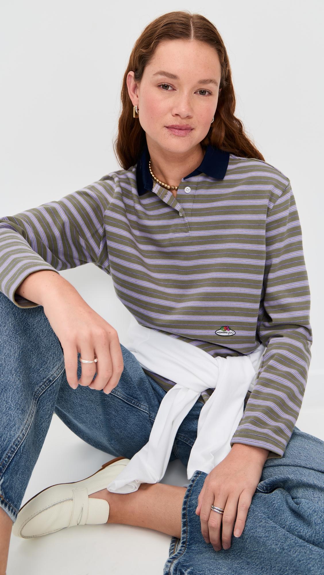 Homme Girls x Fruit of the Loom Striped Long Sleeve Polo by HOMMEGIRLS