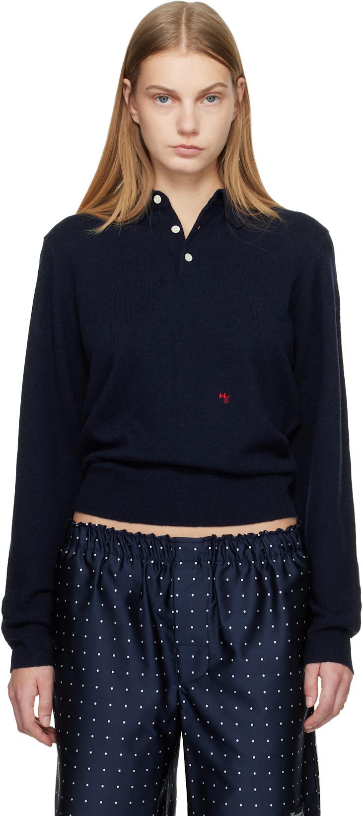 Navy Knit Polo by HOMMEGIRLS