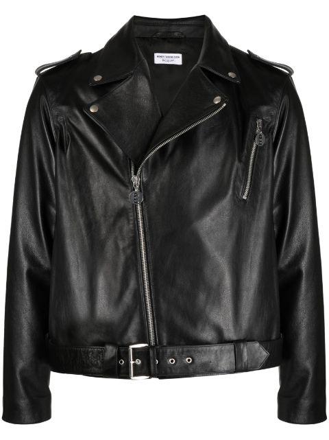 slogan-print leather biker jacket by HONEY FUCKING DIJON