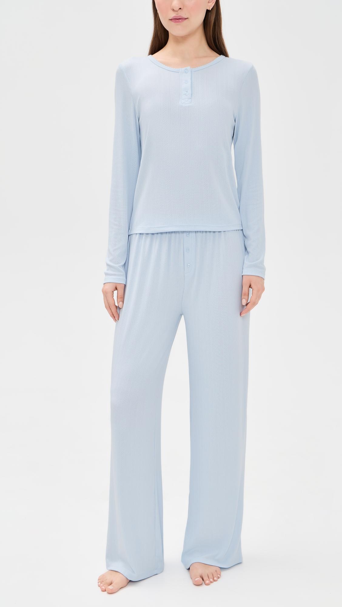 Blissful Long Henley Pajama Set by HONEYDEW