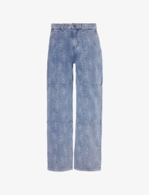 Flower-pattern brand-patch straight-leg relaxed-fit denim-blend jeans by HONOR THE GIFT