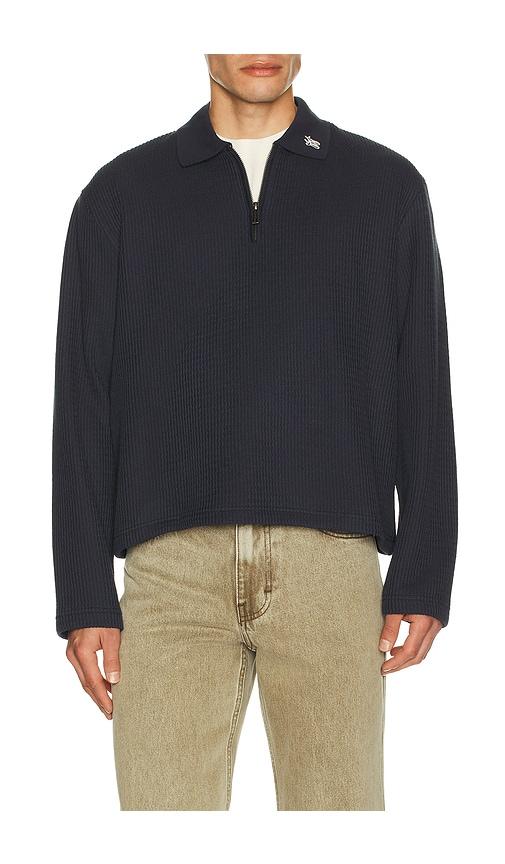 Honor The Gift Wavy Knit Long Sleeve Polo in Blue by HONOR THE GIFT