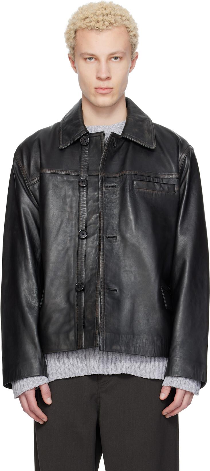 Black Boxy Leather Jacket by HOPE