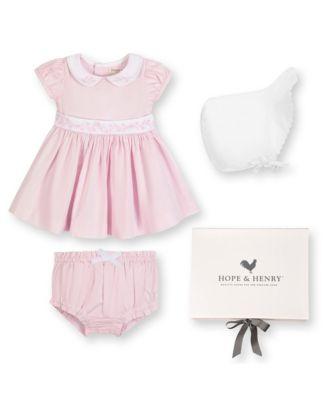 Girls' Short Sleeve Sateen Dress with Peter Pan Collar and Bonnet Boxed Gift Set - Baby by HOPE&HENRY