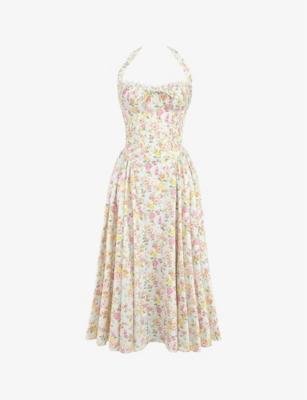 Adabella flower-pint cotton-blend midi dress by HOUSE OF CB