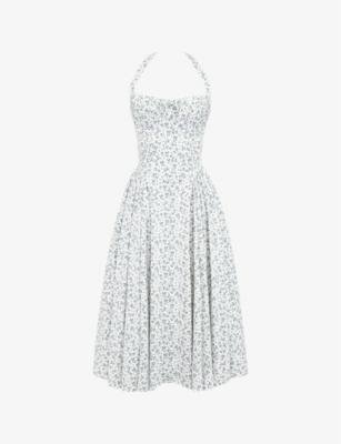 Adabella halter-neck floral-print cotton-blend midi dress by HOUSE OF CB