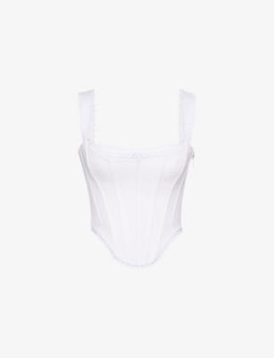 Adina Scalloped-Trim Stretch-Cotton Corset Top by HOUSE OF CB