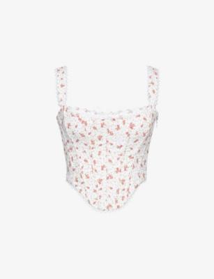 Adina Scalloped-Trim Stretch-Cotton Corset Top by HOUSE OF CB