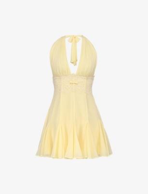 Ailani Halter Neck Woven Mini Dress by HOUSE OF CB