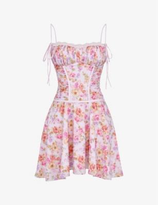 Alejandra floral-print lace-trim woven mini dress by HOUSE OF CB