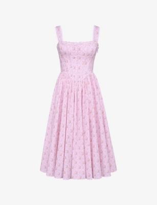 Amara Floral-Print Lace-Embroidered Stretch-Cotton Midi Dress by HOUSE OF CB