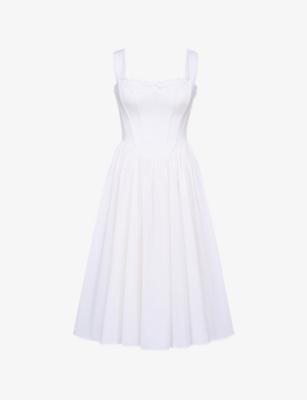 Amara Floral-Print Lace-Embroidered Stretch-Cotton Midi Dress by HOUSE OF CB