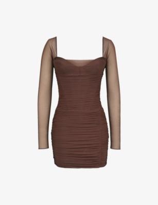 Anouk Square-Neck Stretch-Mesh Mini Dress by HOUSE OF CB