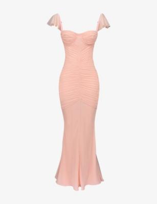 Antonella Gathered-Bodice Stretch-Mesh Maxi Dress by HOUSE OF CB