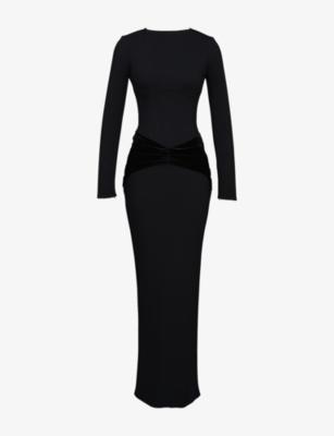 Athena Long-Sleeve Stretch-Woven Maxi Dress by HOUSE OF CB
