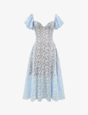 Austen lace-embroidered flared-sleeve woven midi dress by HOUSE OF CB