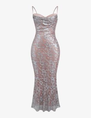 Azzurra floral-embroidered woven maxi dress by HOUSE OF CB