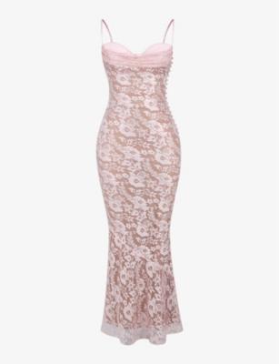 Azzurra floral-embroidered woven maxi dress by HOUSE OF CB