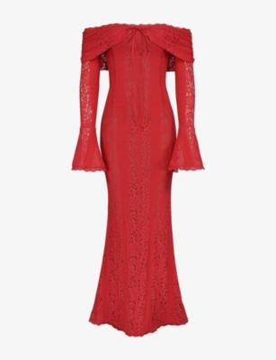Belle Off-Shoulder Lace Maxi Dress by HOUSE OF CB