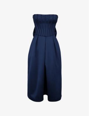 Bellina Strapless Satin Midi Dress by HOUSE OF CB