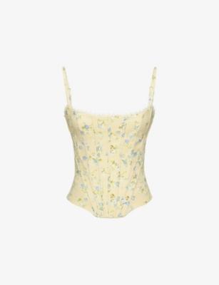 Cadie Floral-Print Cotton Corset Top by HOUSE OF CB