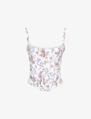 Cadie Ribbon-Print Cotton Corset Top by HOUSE OF CB