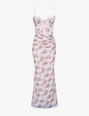 Calista Floral-Print Body-Con Stretch-Mesh Maxi Dress by HOUSE OF CB