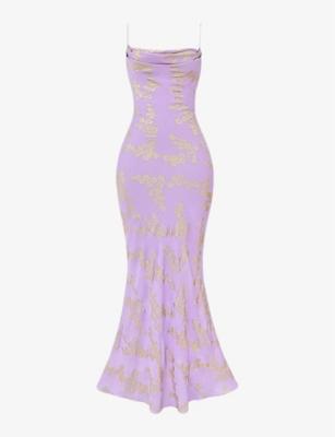 Capriana metallic floral-jacquard satin maxi dress by HOUSE OF CB