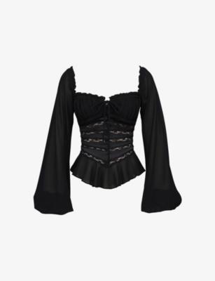 Cara Long-Sleeve Georgette Peplum Top by HOUSE OF CB