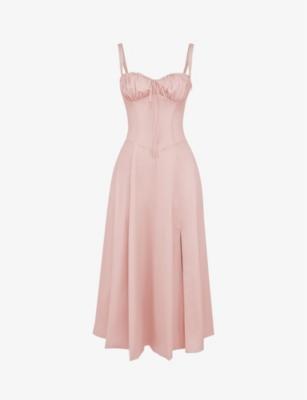 Carmen gathered-cup stretch cotton-blend midi dress by HOUSE OF CB