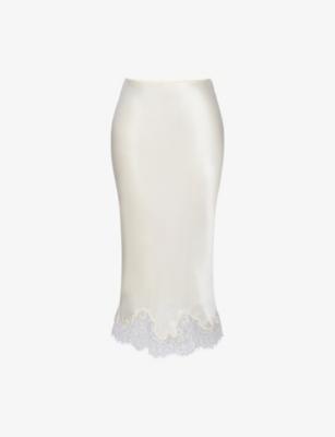 Ciara Lace-Trim Satin Midi Skirt by HOUSE OF CB