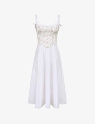 Clarabelle Detachable-Corset Stretch-Cotton Midi Dress by HOUSE OF CB