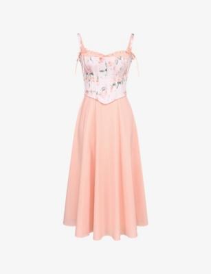 Clarabelle Detachable Corset Stretch-Cotton Midi Dress by HOUSE OF CB