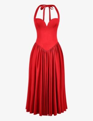 Coquette sweetheart-neck stretch-cotton midi dress by HOUSE OF CB